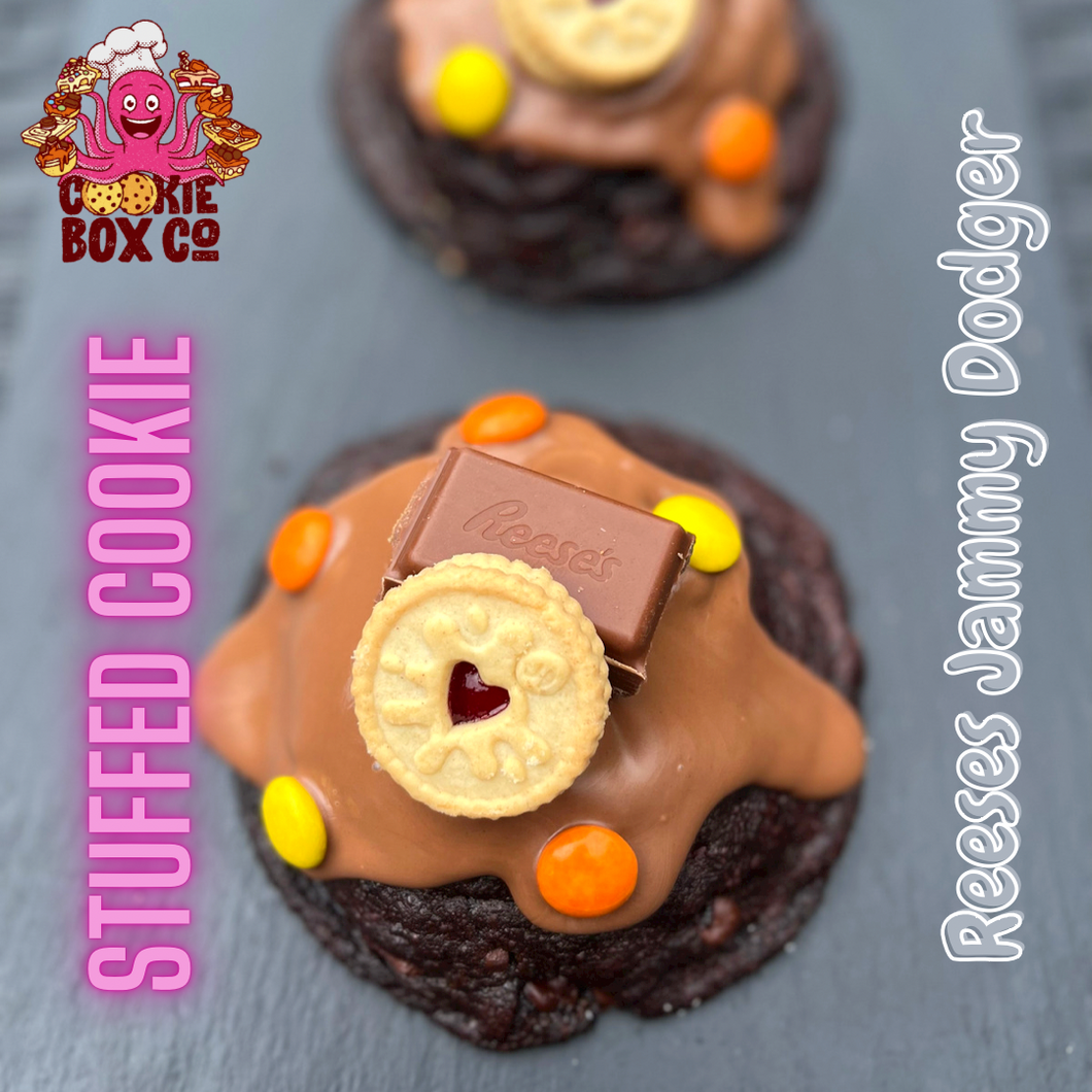 Reeses Brownie and Jammy Dodger Stuffed Cookie
